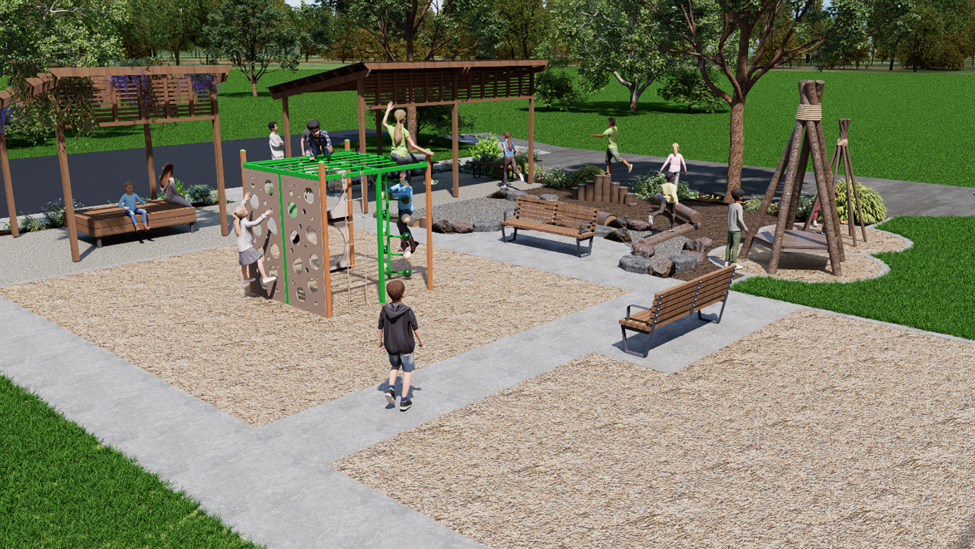 children playing on play equipment