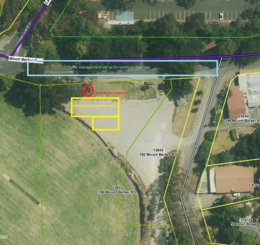 Aerial image of Mount Barker Rd showing tree works area