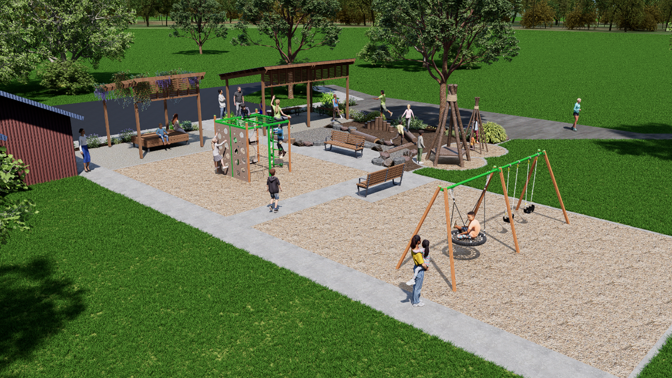 children playing on play equipment