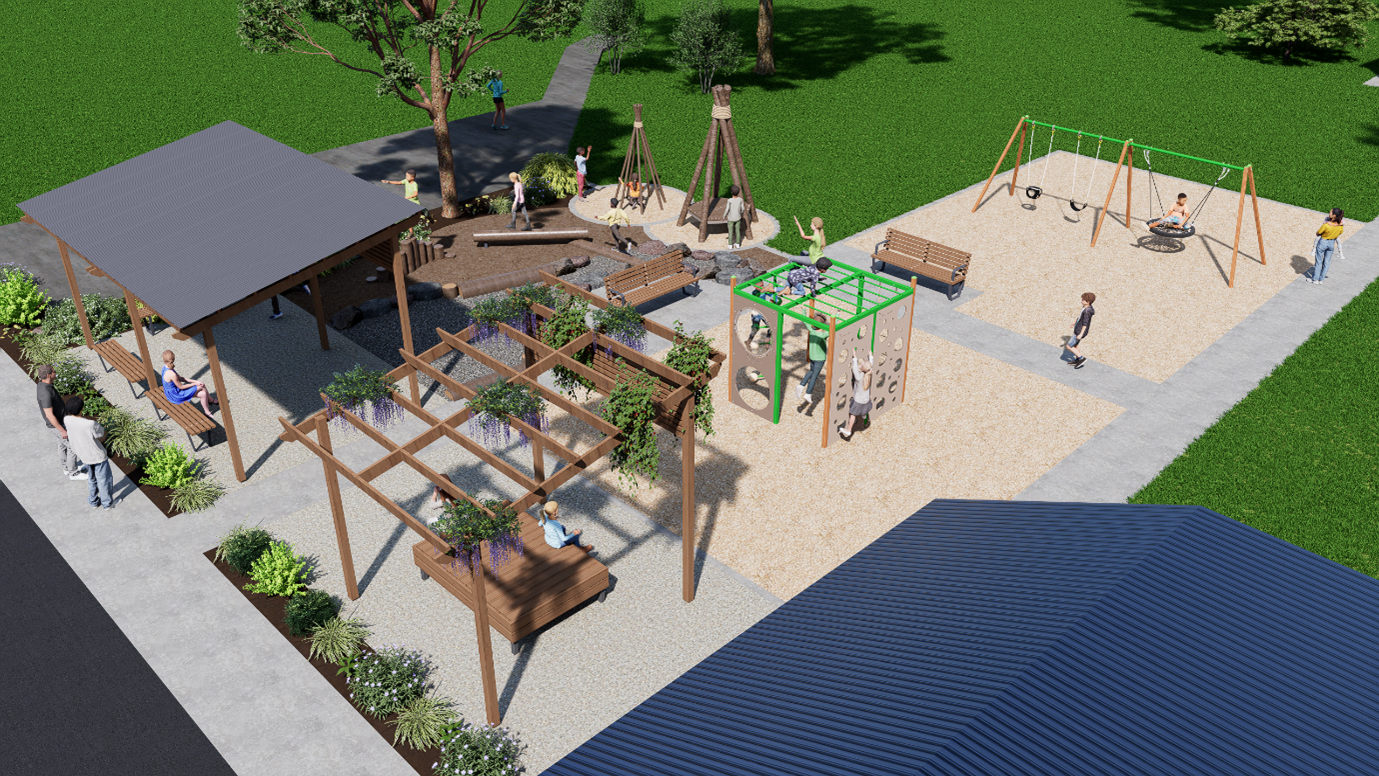 children playing on play equipment