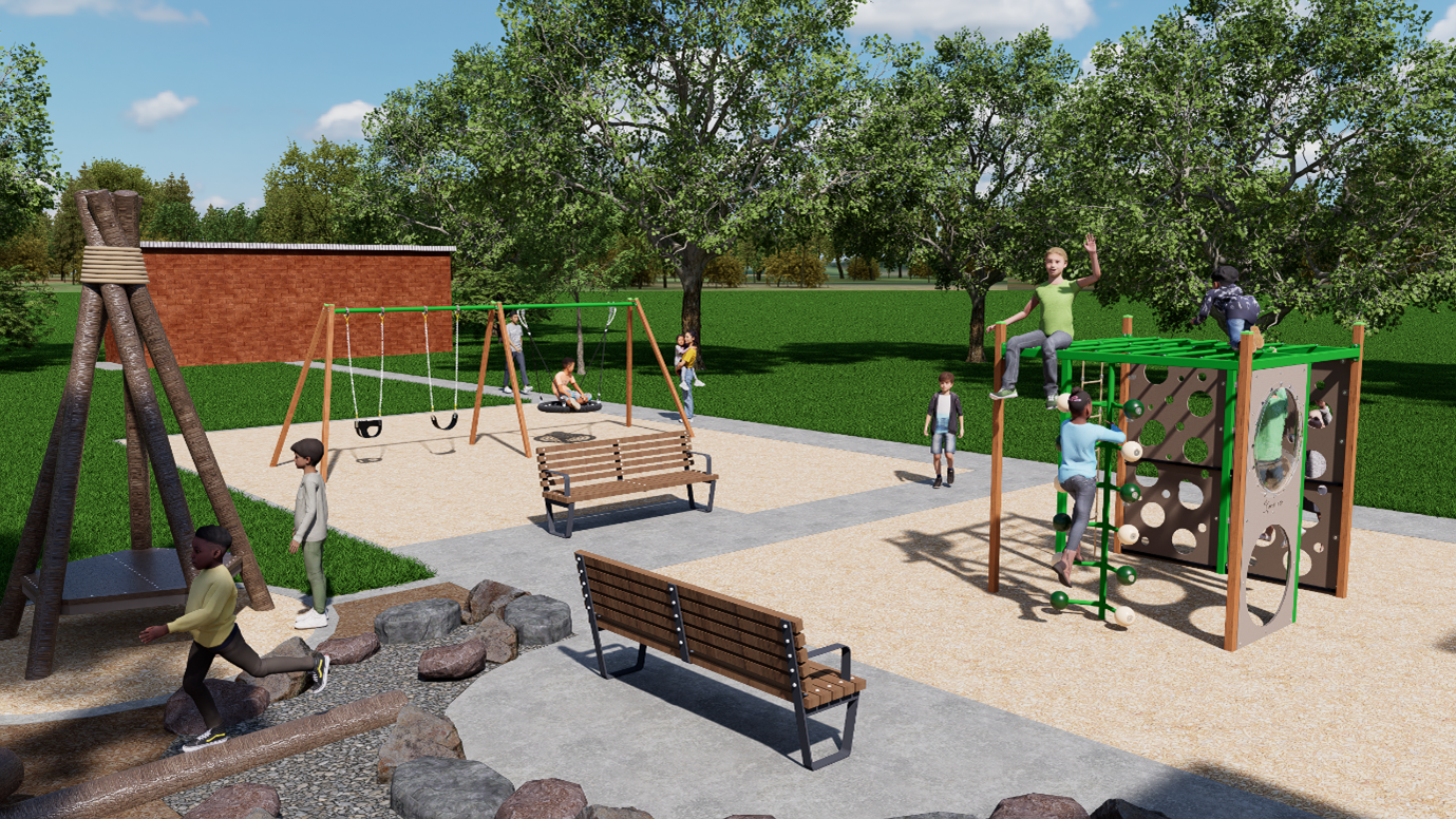 children playing on play equipment