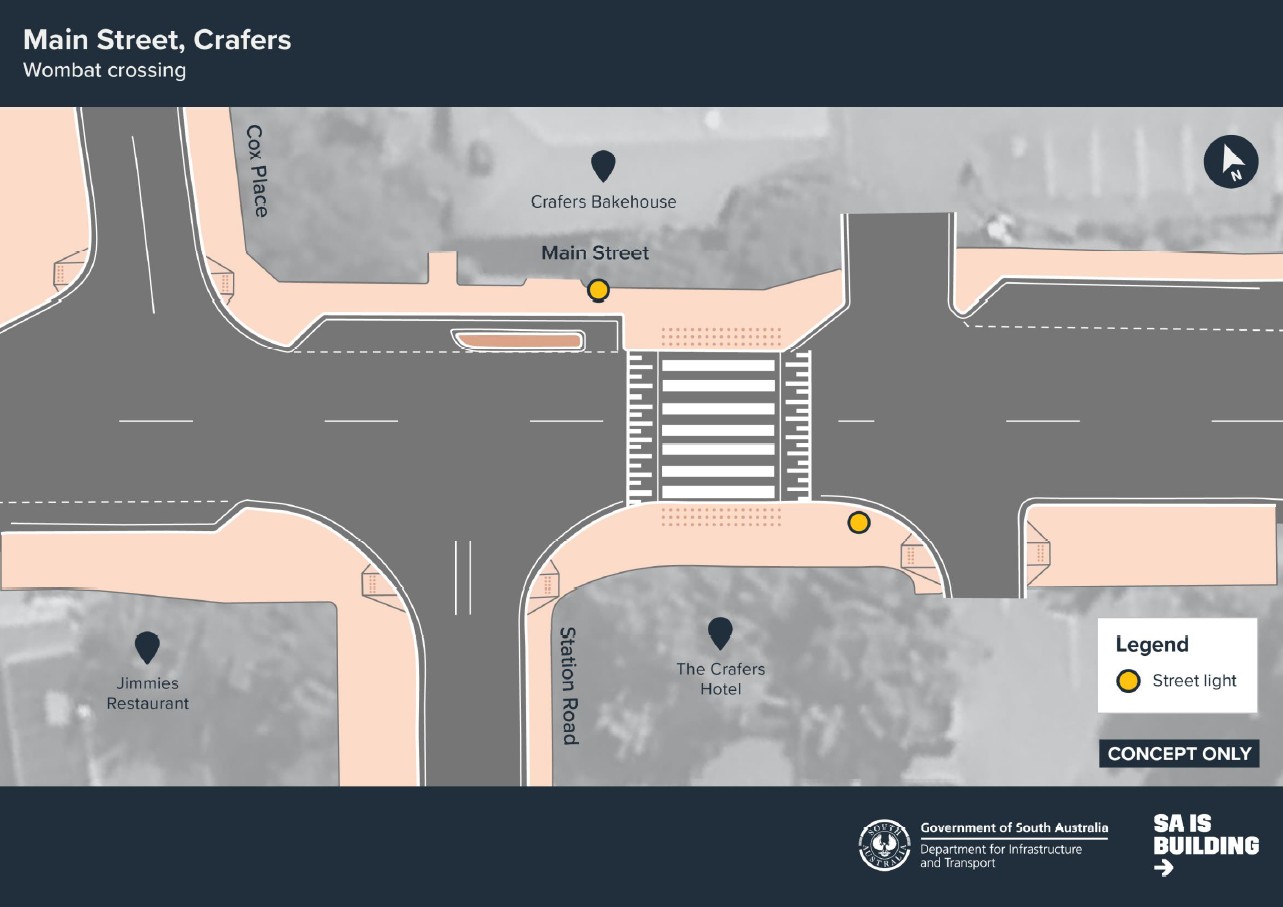 drawing of Main Street Crafers showing a stripped crossing
