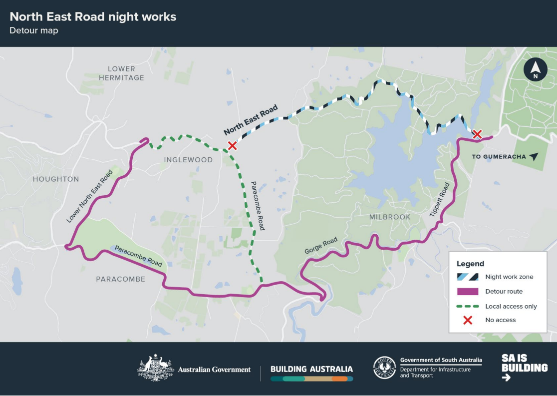 Map of road works detour options
